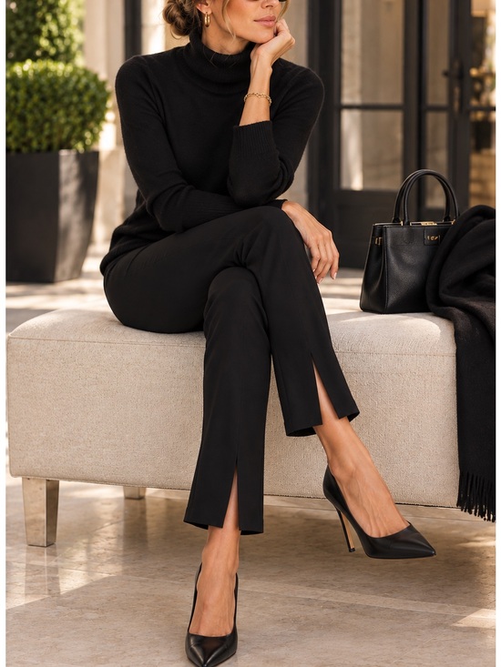 Clara Sun Woo Pants - Clara Sun Woo Ponte Knit Black Kick Front Slit Pull On Pants $109. Excellent XS